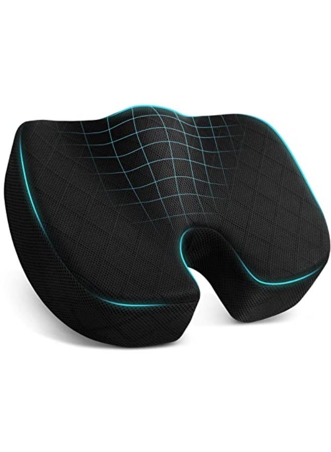 TushGuard وسادة كرسي / مقعد سيارة TushGuard، غير قابلة للانزلاق لتخفيف آلام العصب sciatica وأسفل الظهر، وسادة للذيل مصنوعة من رغوة الذاكرة، مناسبة لمكتب الكمبيوتر، الكراسي المتحركة، القيادة (أسود) - Image 1